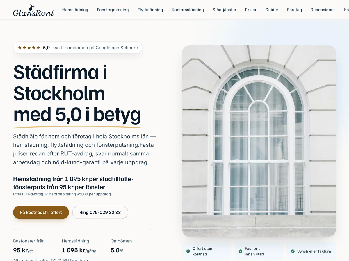 Startsidan på glansrent.se